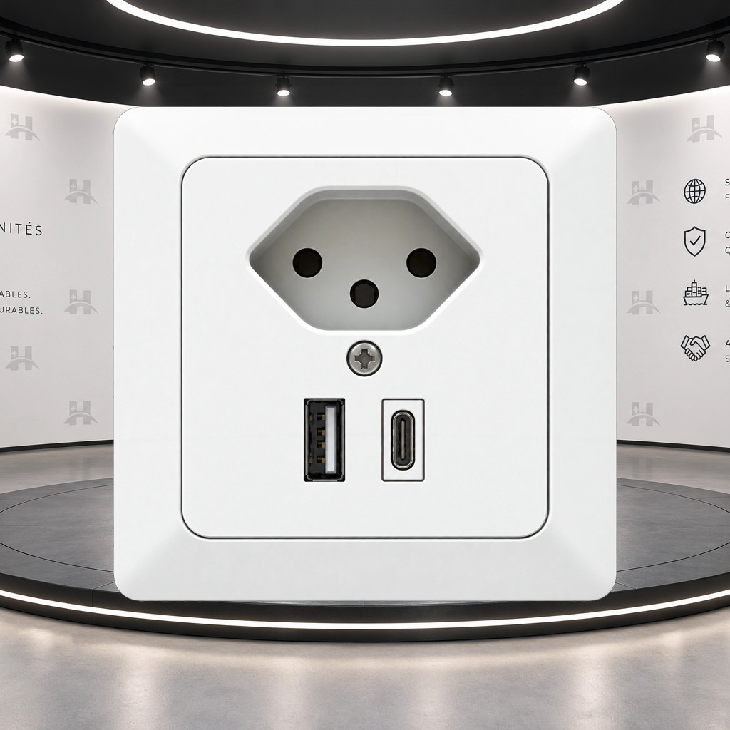 Prise suisse avec USB-A et USB-C